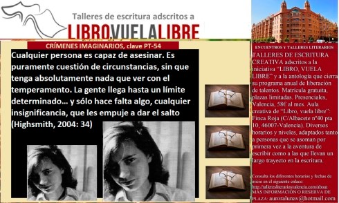 Crímenes imaginarios, actividades de la clave PT-54 en los talleres literarios de LIBRO, VUELA LIBRE en Valencia